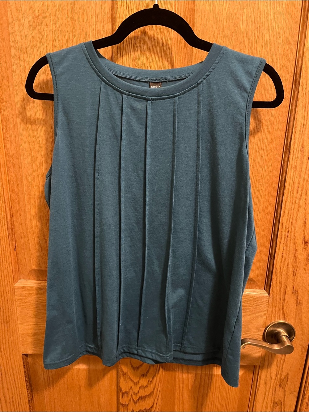 SHEIN Teal Pleated Front Sleeveless Tank